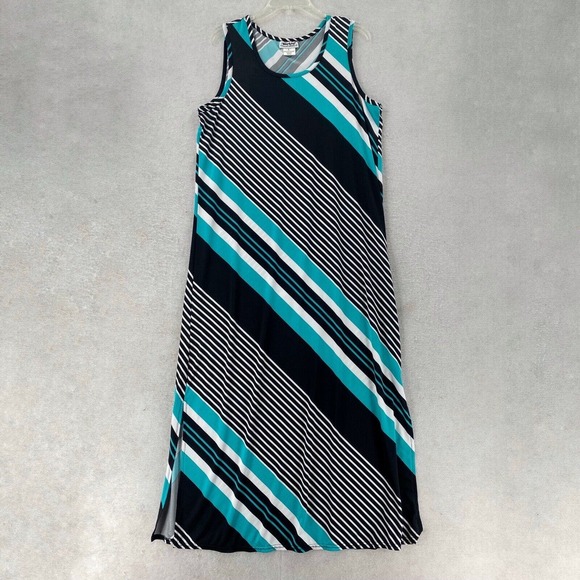 Anthony Richards Maxi Dress‎ Womens LARGE Striped Teal Blue Sleeveless Turquoise - Picture 1 of 8